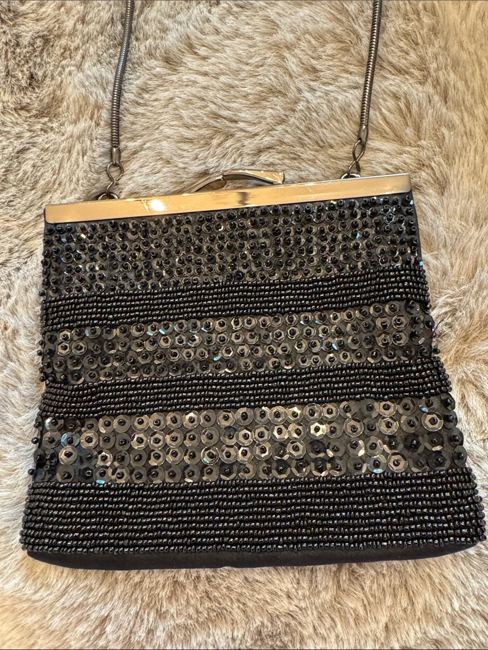 The Loft Black Sequin Beaded Evening Crossbody Bag - Elegant Women's Bag